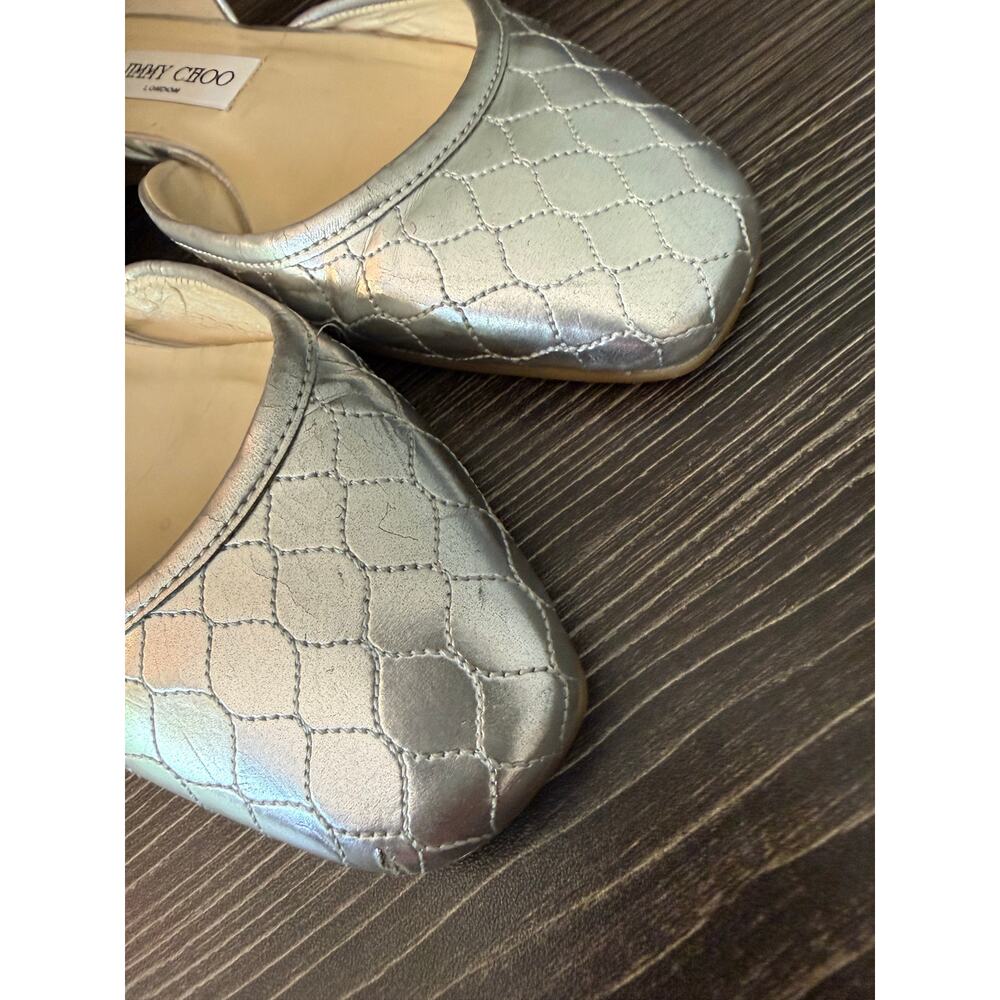 Jimmy Choo Marisa Silver Metallic Quilted Leather D’Orsay Flats Sz. 36.5 - Picture 4 of 8